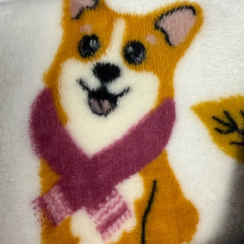 NWT Berkshire LusterSoft Throw  Blanket Plush Corgi Dog Autumn Print 50”x70”